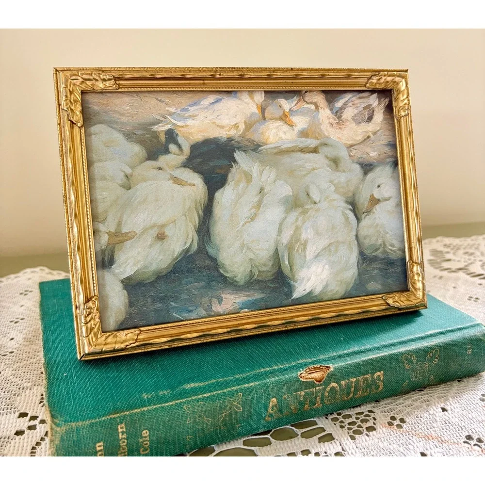 Vintage Decorative Arts 24K Gold Plated 5x7 Picture Frame Ornate Ducks Print